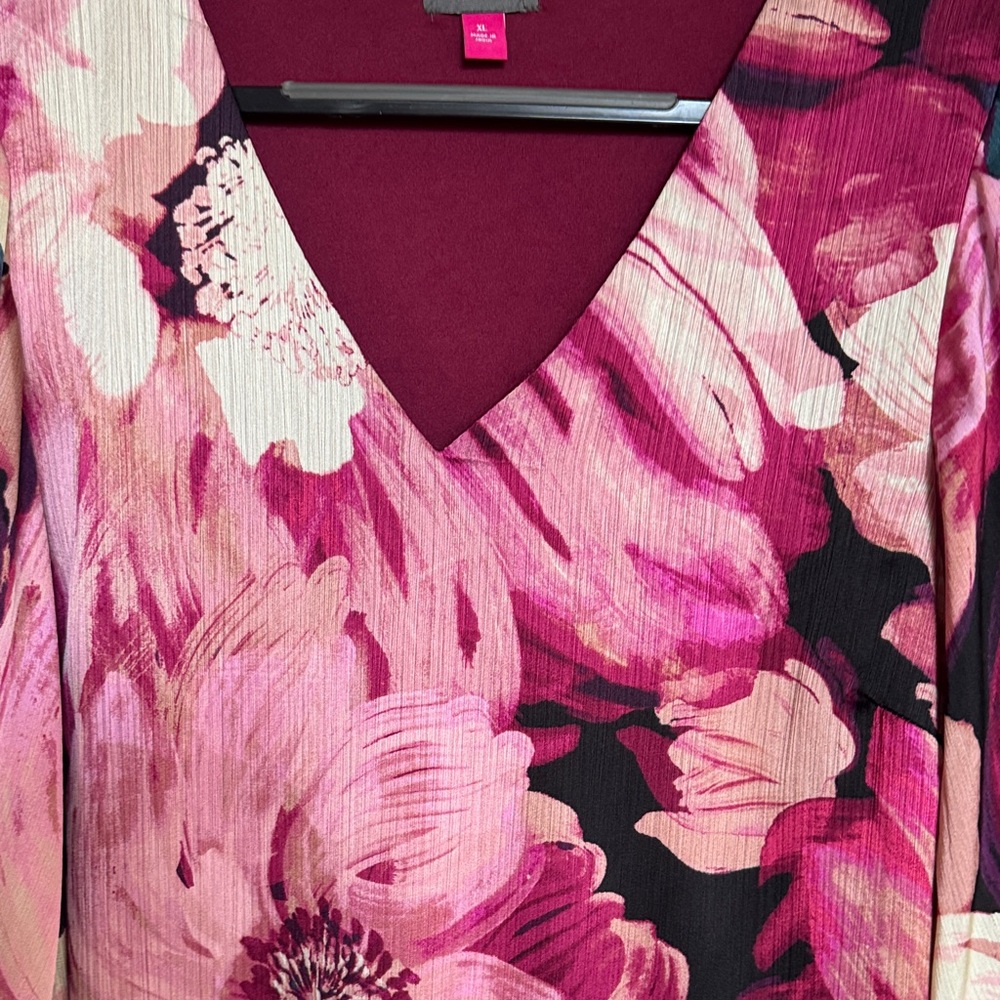 Vince Camuto Floral V-Neck Blouse - Pink and Black - Picture 3 of 7